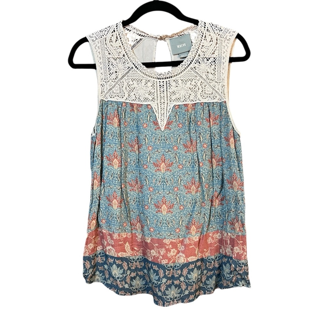 Anthropologie Maeve Eleanor Sleeveless Blouse Crochet Floral Lace Blouse Size M
